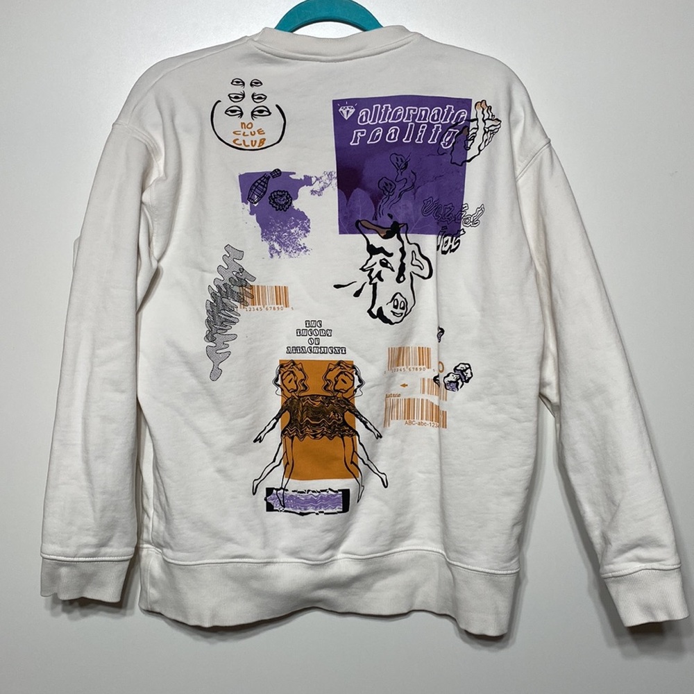 Zara No Clue Club Combination Graphic Unisex Crewneck Sweater